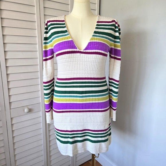 Free People Gidget Sweater Mini Dress Women's L Preppy‎ Coastal Nautical - Picture 2 of 12